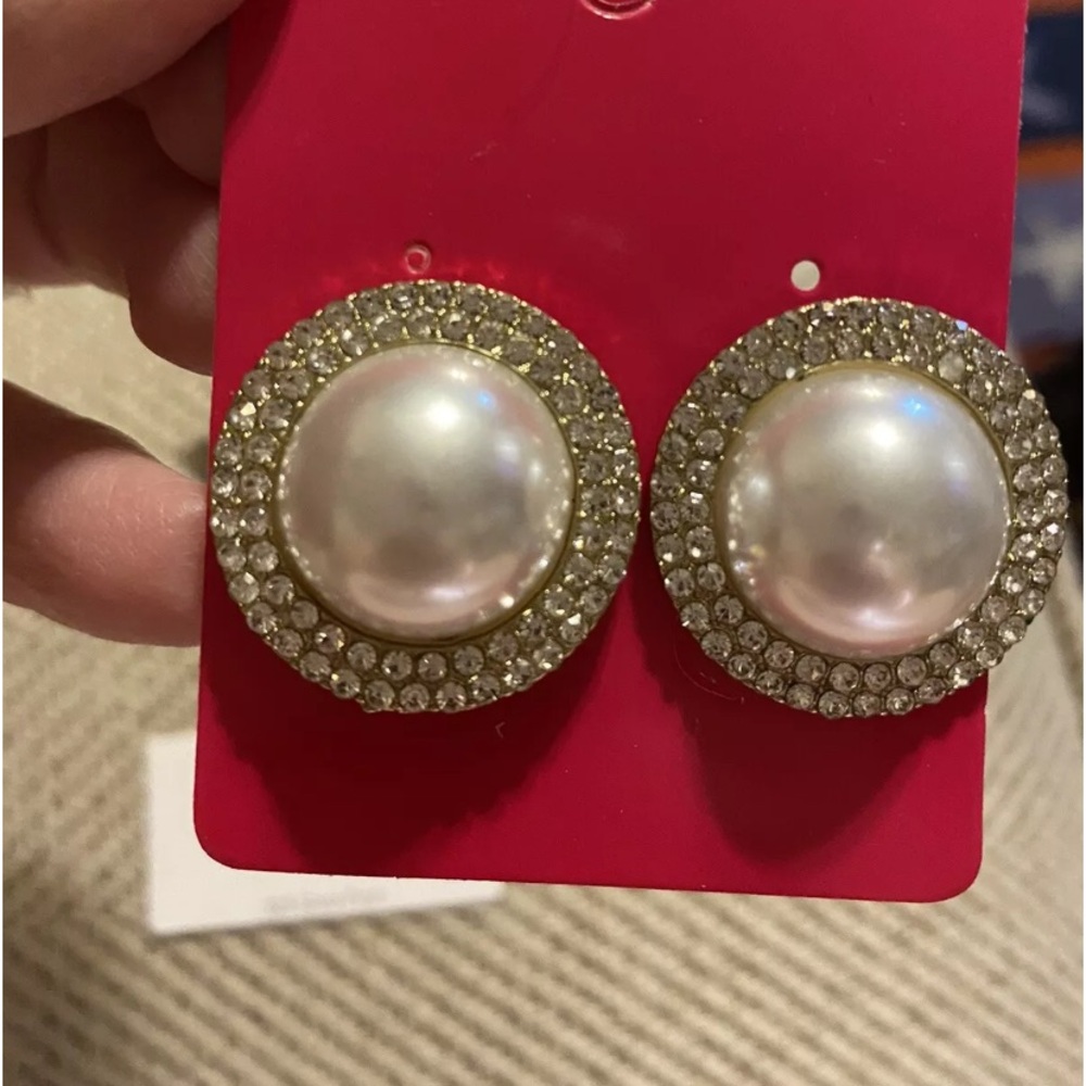 Pearl Faux & Rhinestone Round Statement Earrings